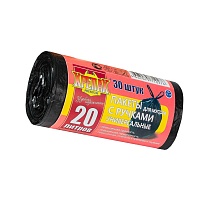 Мешки для мусора 20 л, с ручками, черные, в рулоне 30 шт., ПНД, 10 мкм, 550х440 мм, Крепак, 4607075710276 в Королеве