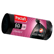 Мешки для мусора 60 л, черные, в рулоне 20 шт., ПНД, 7,4 мкм, 720х600 мм, PACLAN, 600820 в Королеве