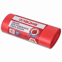 Мешки для мусора 60 л, красный, в рулоне 20 шт., ПНД, 10 мкм, 680х580 мм, LAIMA, 606702 в Королеве
