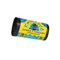 Мешки для мусора 20 л, с ушками, черные, в рулоне 30 шт., ПНД, 10 мкм, 550х440 мм, Крепакоф, 4607075710405 в Королеве