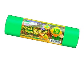 Мешки для мусора 120 л, с завязками, зеленые, в рулоне 10 шт., ПНД, 15 мкм, 800х750 мм, VIP, Z12010green в Королеве