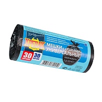 Мешки для мусора 30 л, с ушками, черные, в рулоне 30 шт., ПНД, 9 мкм, 600х500 мм, Крепак, 4607075710450 в Королеве Мешки для мусора 30 л, с ушками, черные, в рулоне 30 шт., ПНД, 9 мкм, 600х500 мм, Крепак, 4607075710450 в Королеве