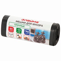 Мешки для мусора 90 л, черные, в рулоне 10 шт., ПВД, 25 мкм, 950х600 мм, LAIMA, 605332 в Королеве