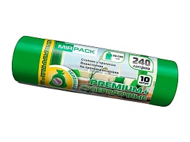 Мешки для мусора 240 л, ароматизированные, зеленые, в рулоне 10 шт., ПВД 45 мкм, 1300х930 мм, PREMIUM+, 240108301 в Королеве