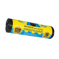 Мешки для мусора 120 л, с ушками, черные, в рулоне 10 шт., ПНД, 13 мкм, 1050х680 мм, Крепакоф, 4607075710252 в Королеве