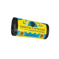 Мешки для мусора 30 л, с ручками, черные, в рулоне 30 шт., ПНД, 9 мкм, 620х480 мм, Крепакоф, 4607075710665 в Королеве