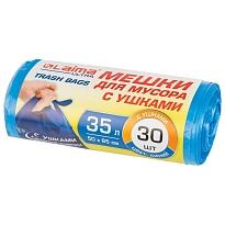 Мешки для мусора 35 л, с ушками, синие, в рулоне 30 шт., ПНД, 11 мкм, 650х500 мм, LAIMA ULTRA, 607684 в Королеве