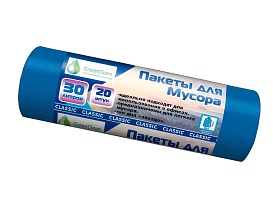 Мешки для мусора 30 л, синие, в рулоне 20 шт., ПНД, 7 мкм, 600х500 мм, MIRPACK Classik, 302041 в Королеве