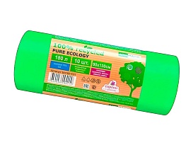 Мешки для мусора 180 л, ароматизированные, биоразлагаемые, зеленые, в рулоне 10 шт., ПВД, 40 мкм, 1300х930 мм, PURE ECOLOGY, bio1801081 в Королеве