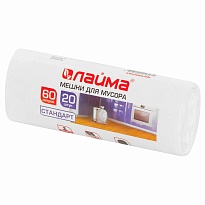 Мешки для мусора 60 л, белые, в рулоне 20 шт., ПНД, 7 мкм, 680х580 мм, LAIMA, 605539 в Королеве