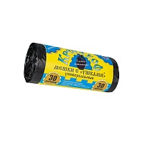 Мешки для мусора 30 л, с ушками, черные, в рулоне 30 шт., ПНД, 8 мкм, 580х460 мм, Крепакоф, 4607075710412 в Королеве