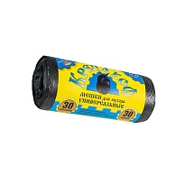 Мешки для мусора 30 л, с ушками, черные, в рулоне 30 шт., ПНД, 8 мкм, 580х460 мм, Крепакоф, 4607075710238 в Королеве
