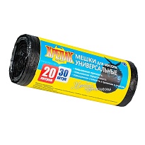 Мешки для мусора 20 л, черные, в рулоне 30 шт., ПНД, 10 мкм, 550х440 мм, Крепак, 4607075710092 в Королеве